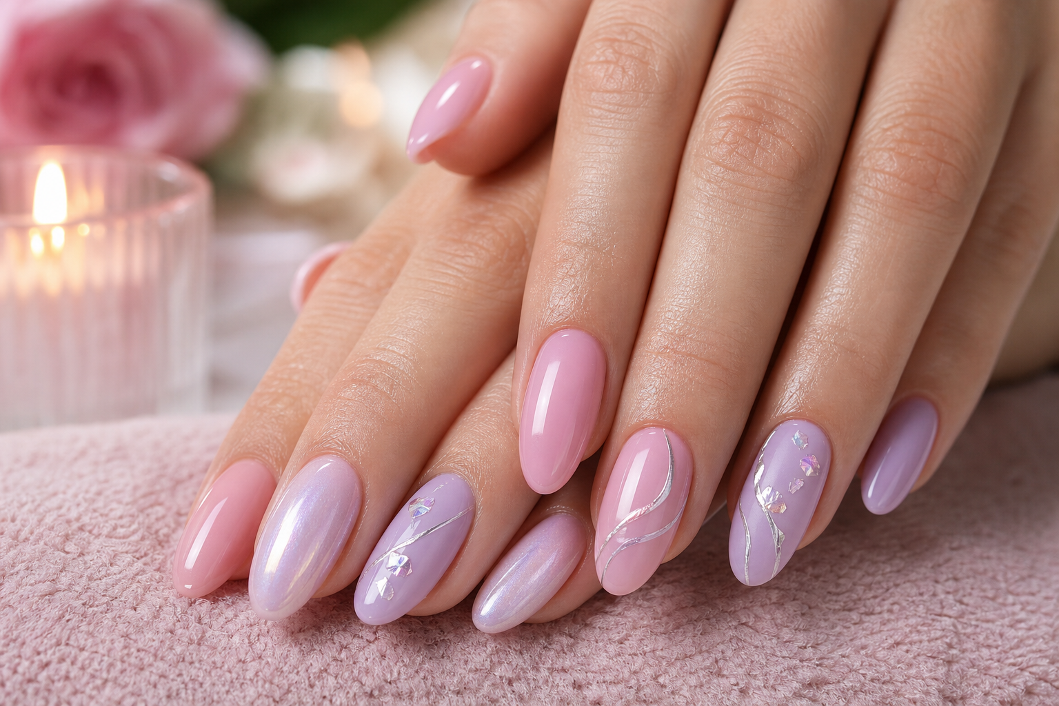 Nail art rosa e lilla